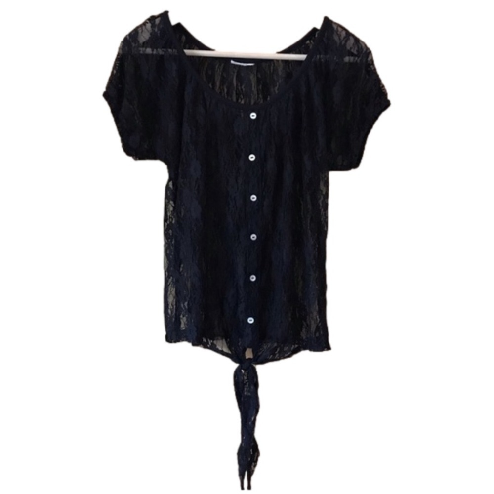Sheer Lace scoop neck waist tie blouse size M